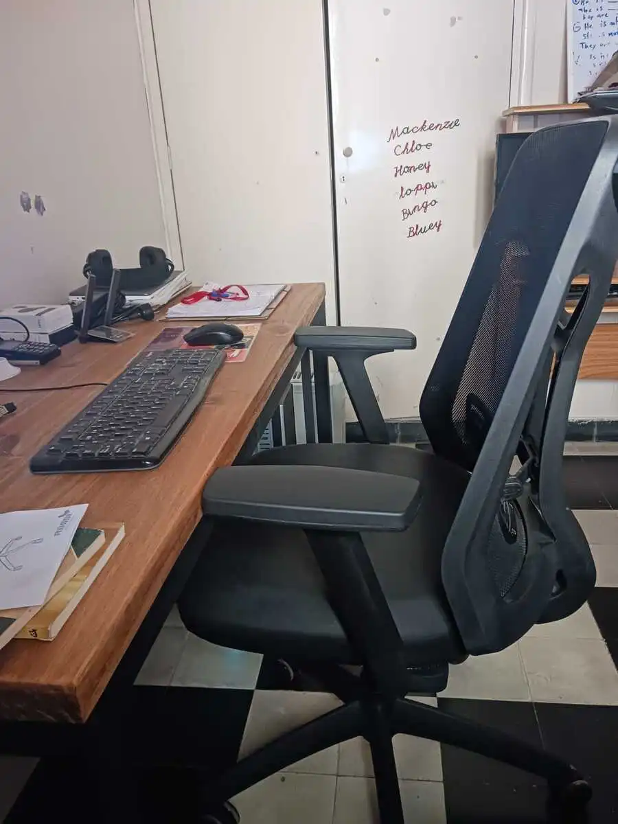 Silla ergonomica Rossi Tokio a la altura del escritorio - apoyabrazos al nivel del teclado